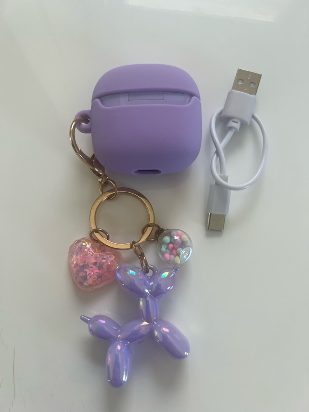 Purple AirPods Case w Keychain Charms + Wireless Earbuds Set Cute - Picture 3 of 6